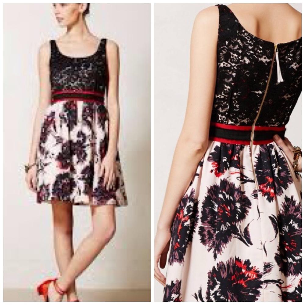 Anthro Peter Som Brushstroke Blossoms Dress, Sz 0
